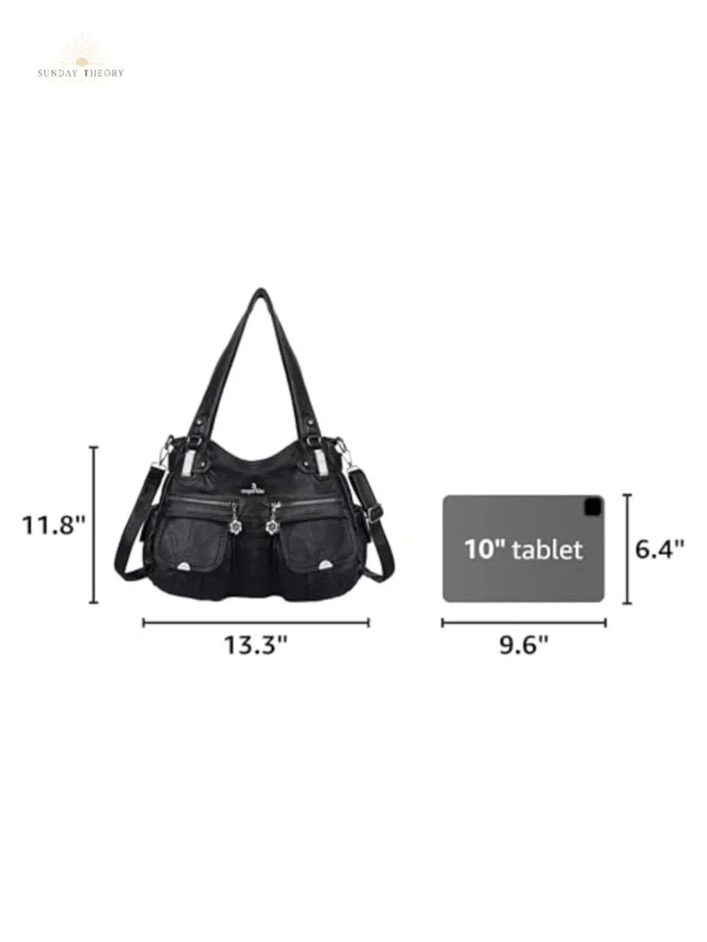 Large Washed PU Leather Satchel Handbag Double Zipper Multi Pocket